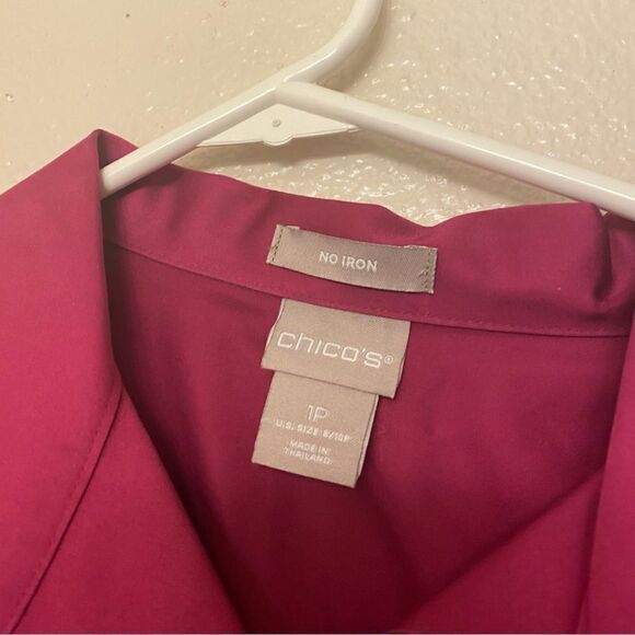 Chicos No-Iron colorful fuchsia hot pink  button down blouse top 1P/M/8-10P - Picture 3 of 7